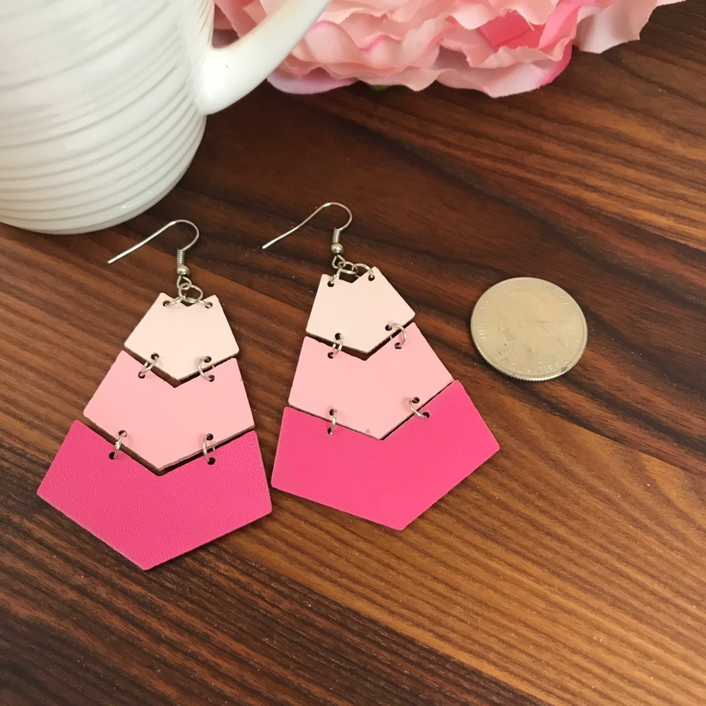 Chevron Triple Layer Art Deco Dangle Earrings - Picture 5 of 6